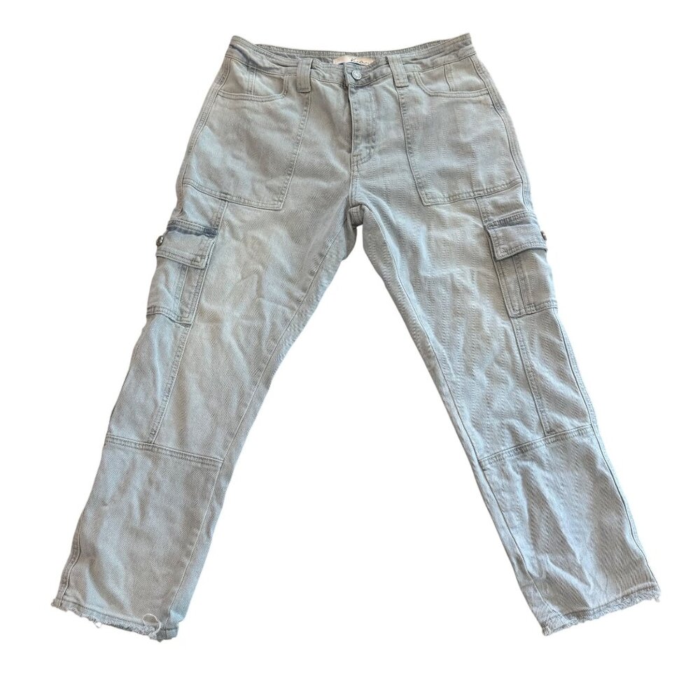KanCan Womens Light Wash Cargo Jeans With Frayed Hem & Pockets Size W11 29